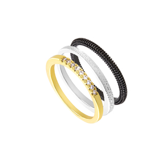 Women's Rings Natrix 04X15-00227 Oxette BronzeSilver/ Gold Plated / Black (Oxidized) With White Zircons 